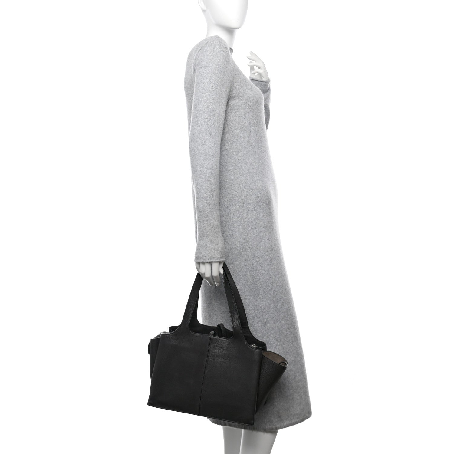 Baby Grained Calfskin Medium Tri-Fold Bag Black