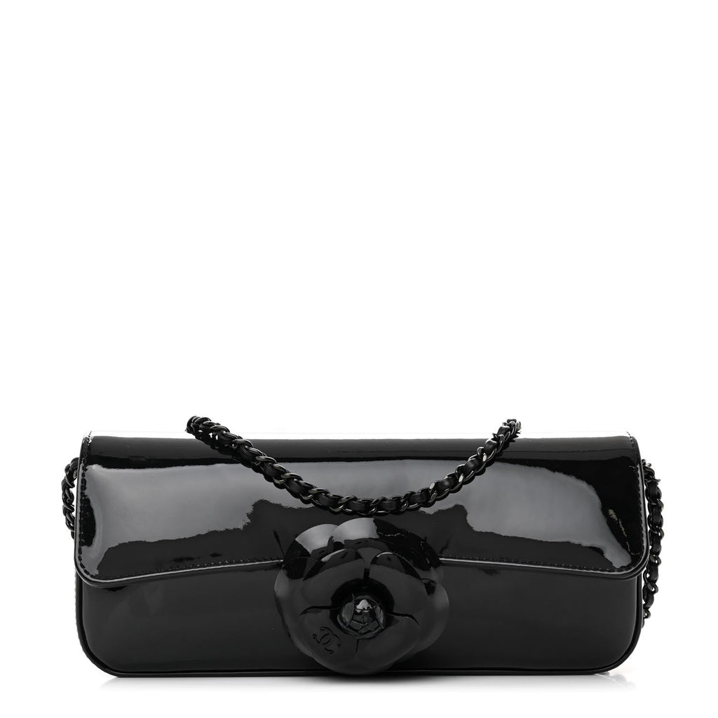 Patent Calfskin Camellia E/W Flap So Black