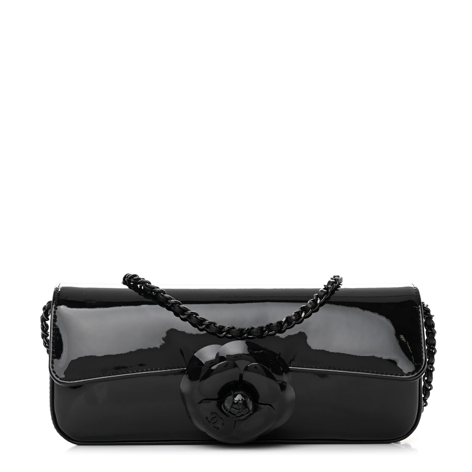 Patent Calfskin Camellia E/W Flap So Black