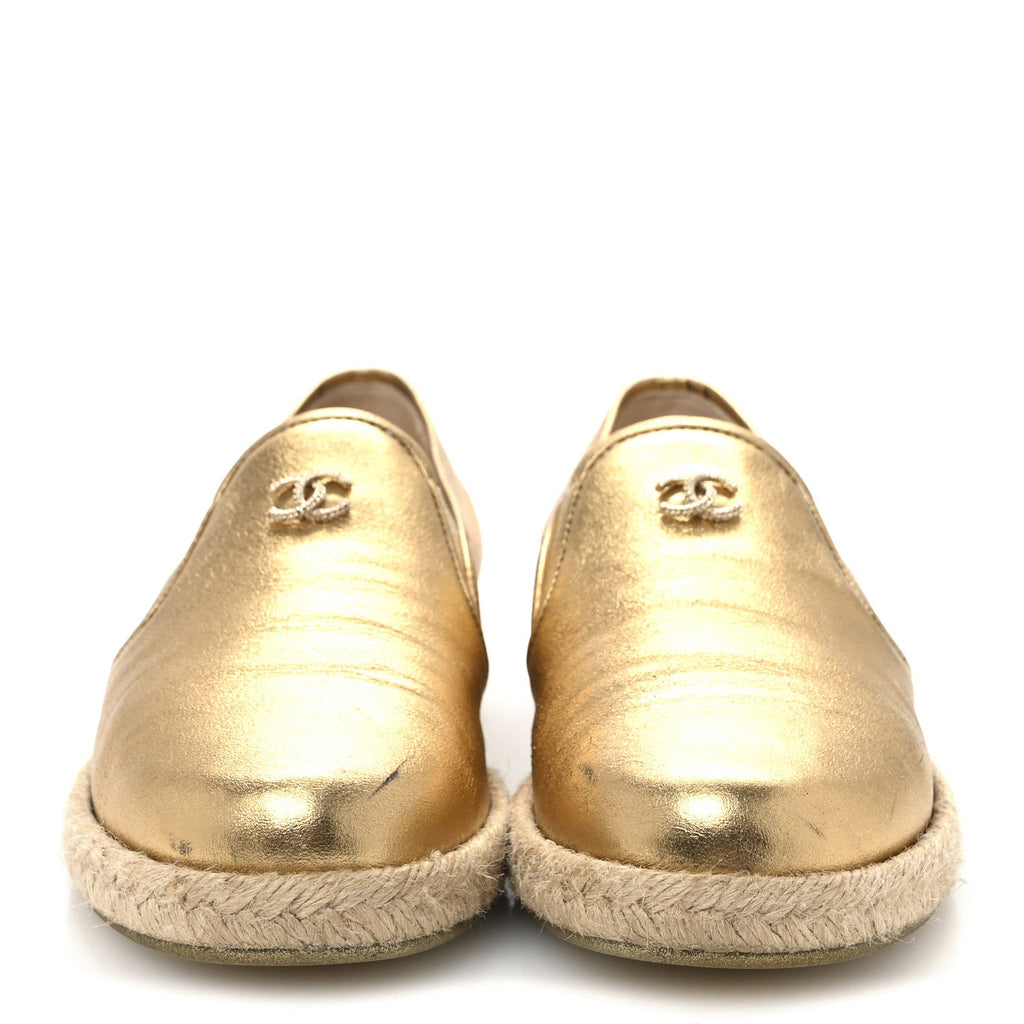 Metallic Lambskin CC Mocassin Loafers 37.5  Gold