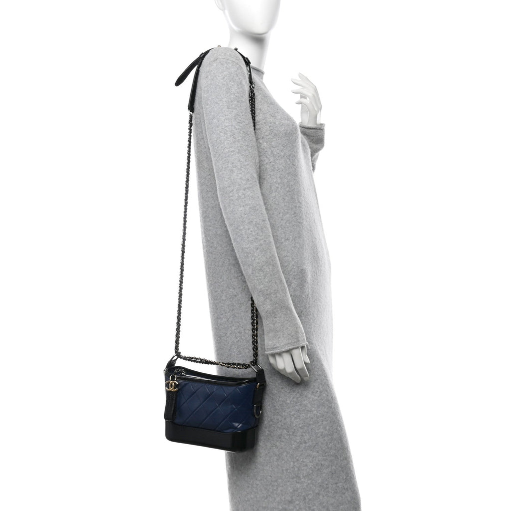 Aged Calfskin Quilted Small Gabrielle Hobo Navy Black