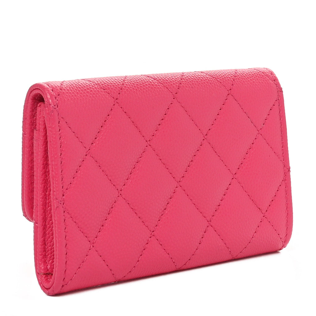 Caviar Quilted Chain CC Flap  Holder Dark Pink