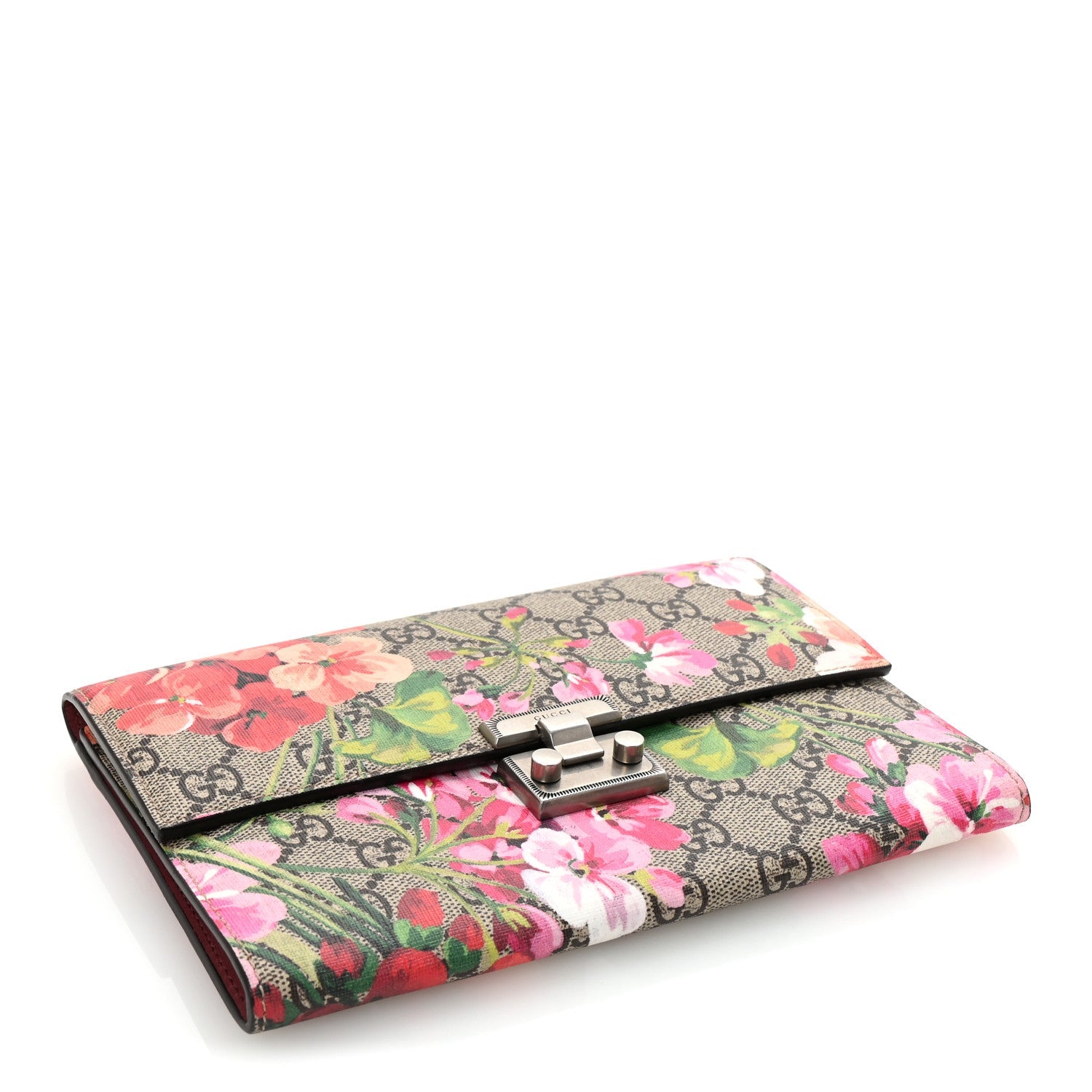 GG Supreme Monogram Blooms Padlock Clutch Beige Multicolor Dry Rose