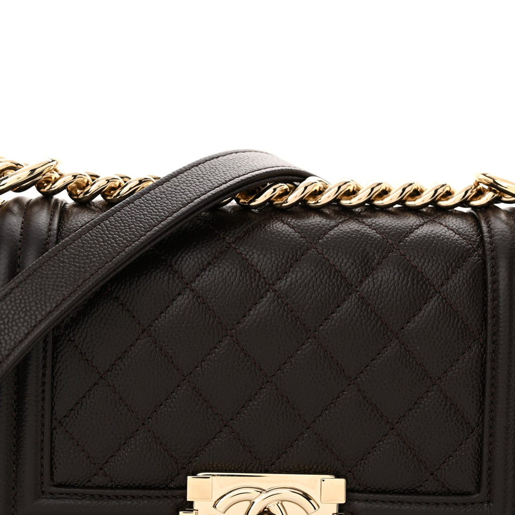 Caviar Quilted Small Boy Flap Dark Brown
