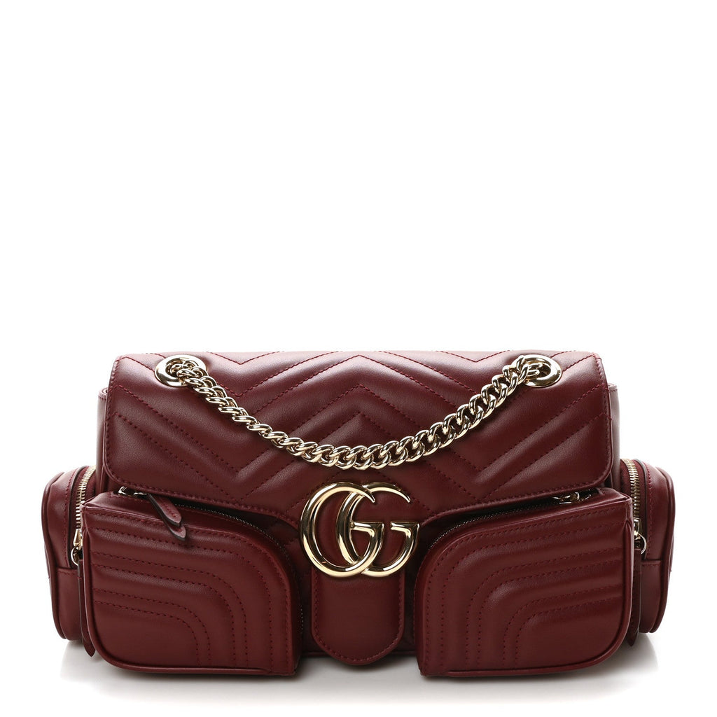 Calfskin Matelasse Small GG Marmont Multi Pocket Shoulder Bag Rosso Ancora