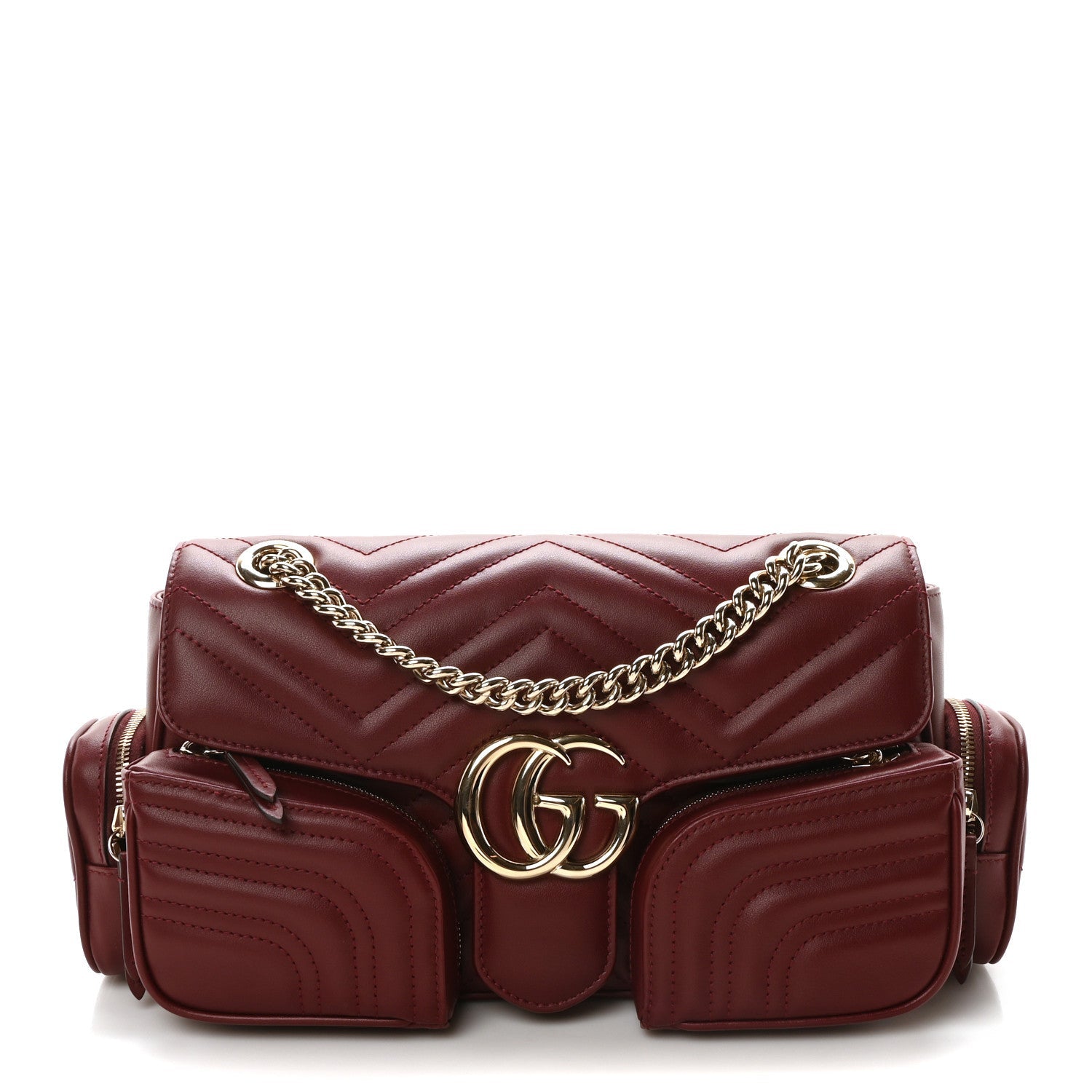 Calfskin Matelasse Small GG Marmont Multi Pocket Shoulder Bag Rosso Ancora