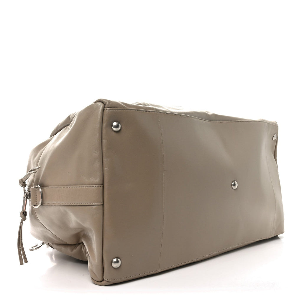 Lambskin Embossed Logo Holdall Bag Beige
