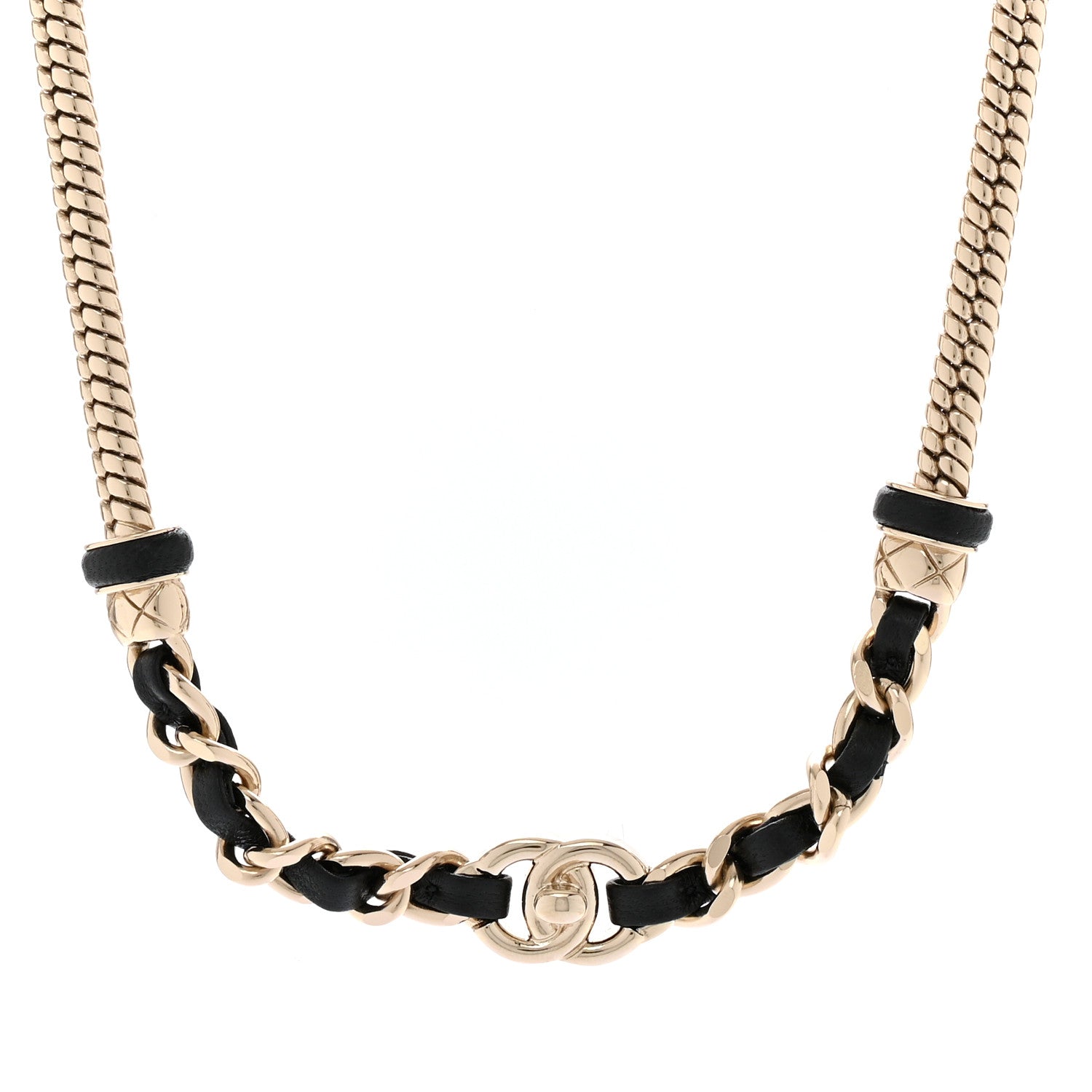 Metal Lambskin CC Turnlock Choker Necklace Black Gold