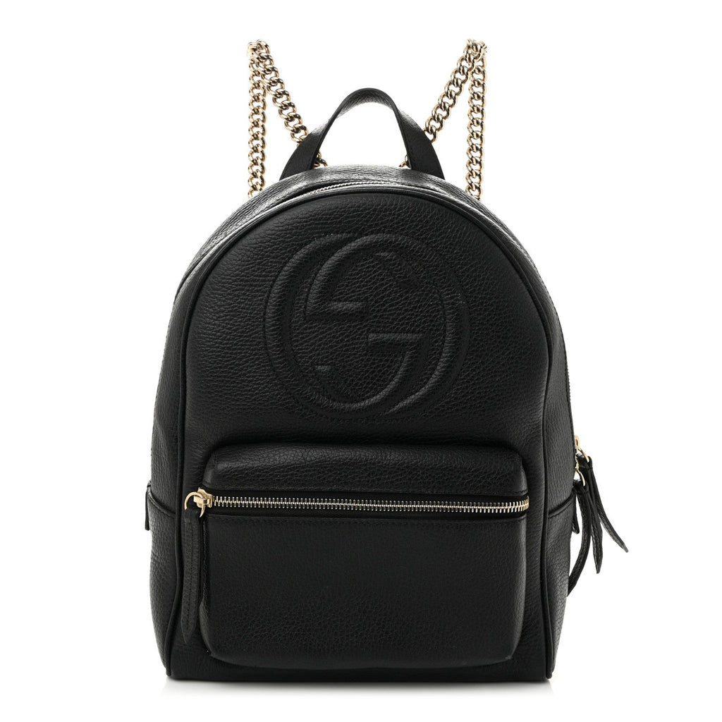 Pebbled Calfskin Soho Chain Backpack Black