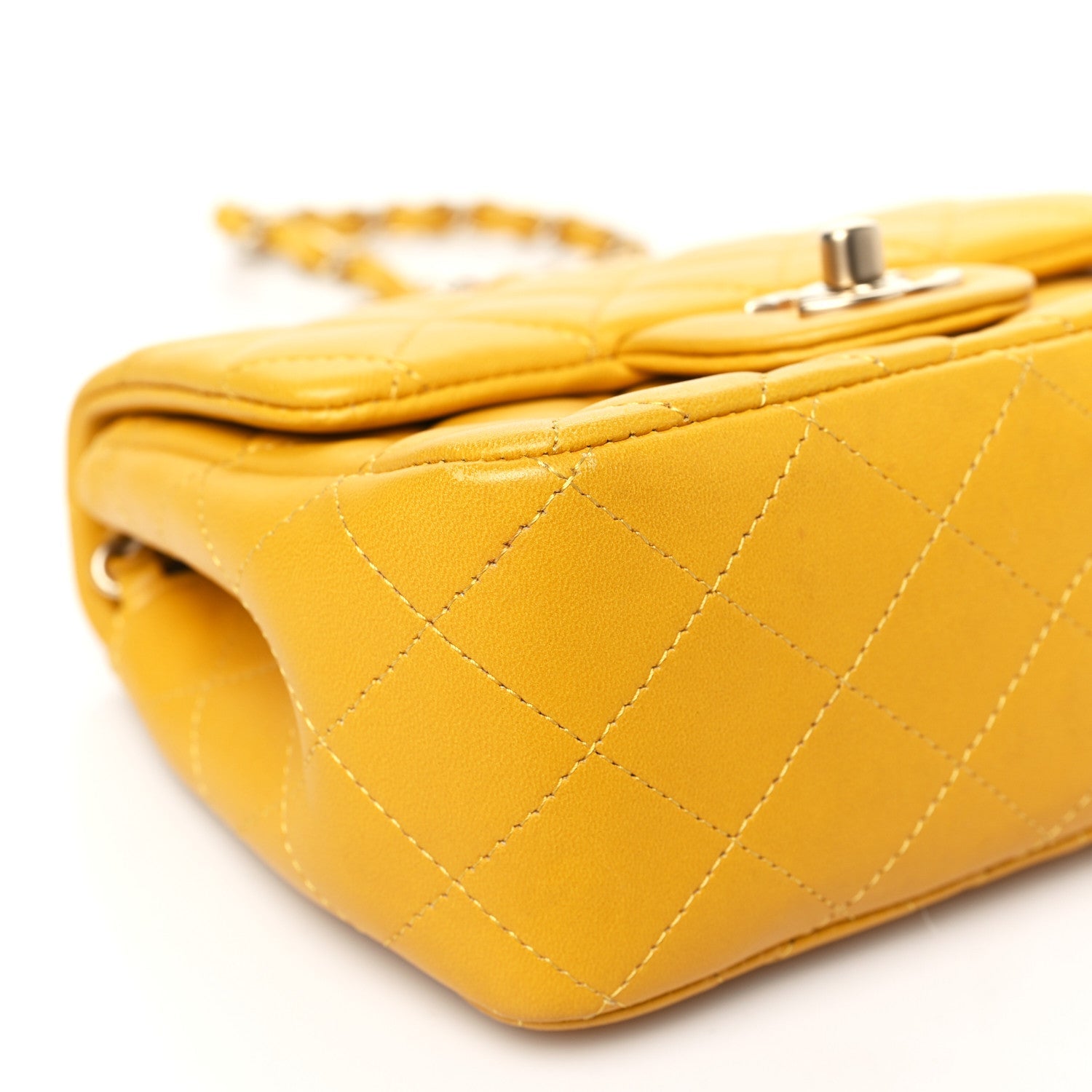 Lambskin Quilted Mini Square Flap Yellow