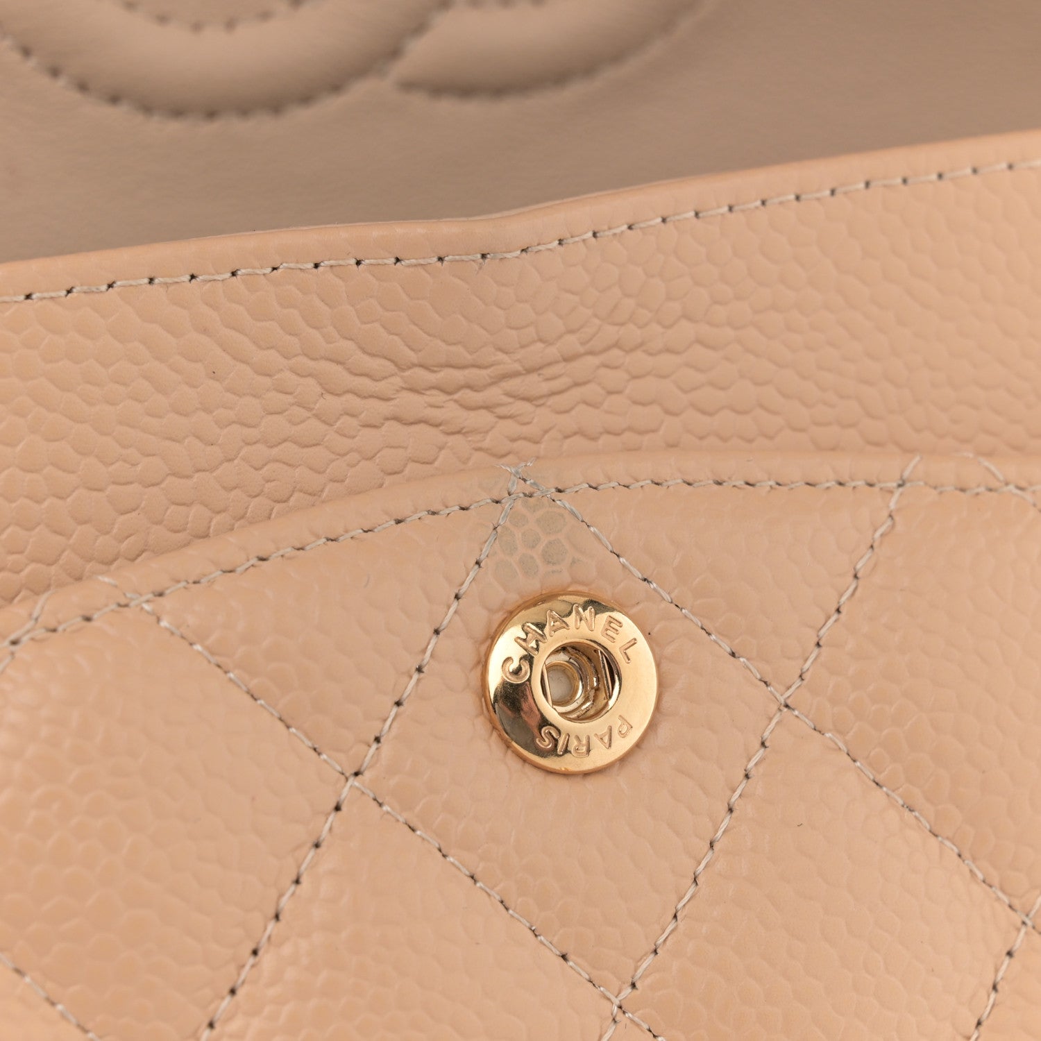 Caviar Quilted Small Double Flap Beige
