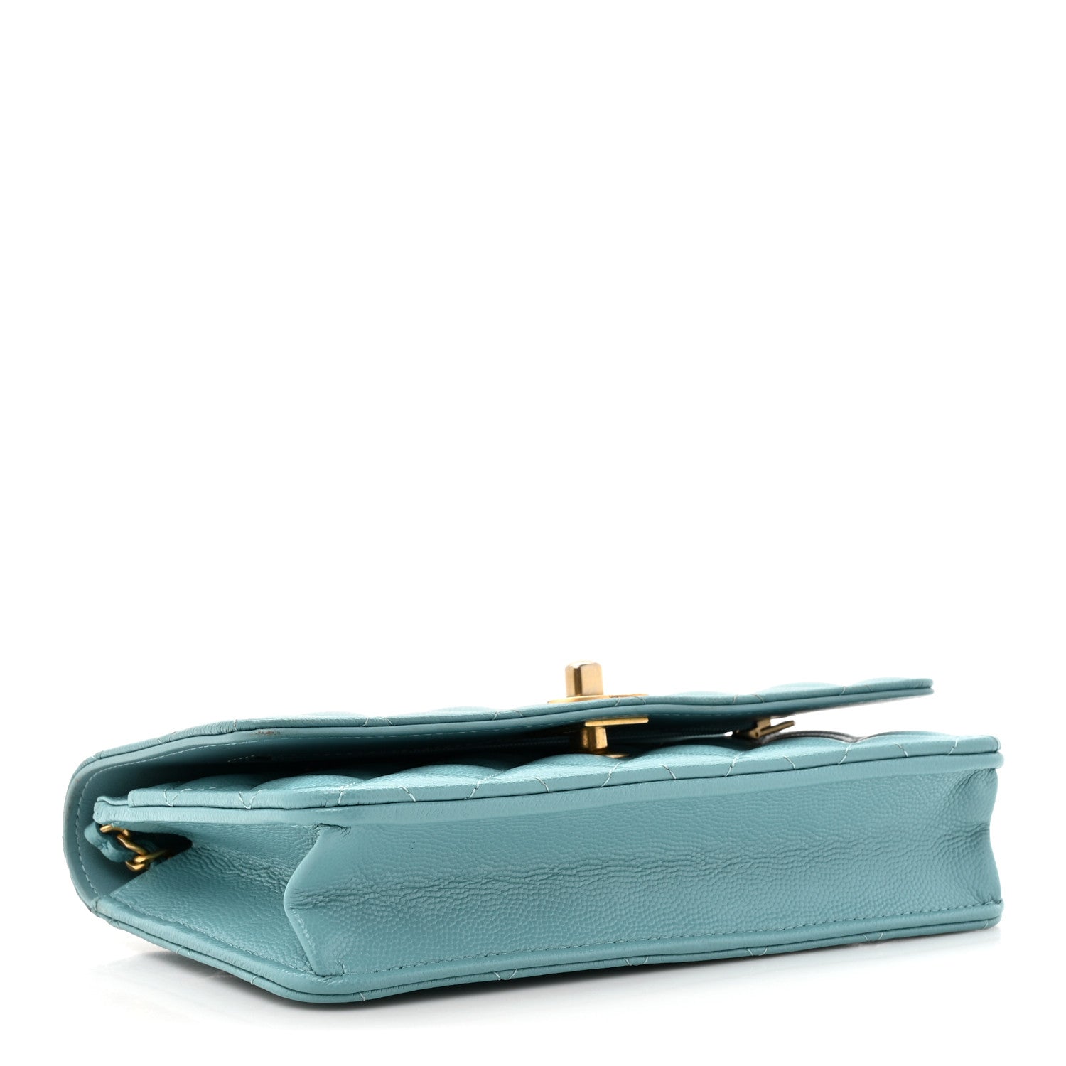 Caviar Quilted Glitter CC Roller Skate Wallet on Chain WOC Light Blue