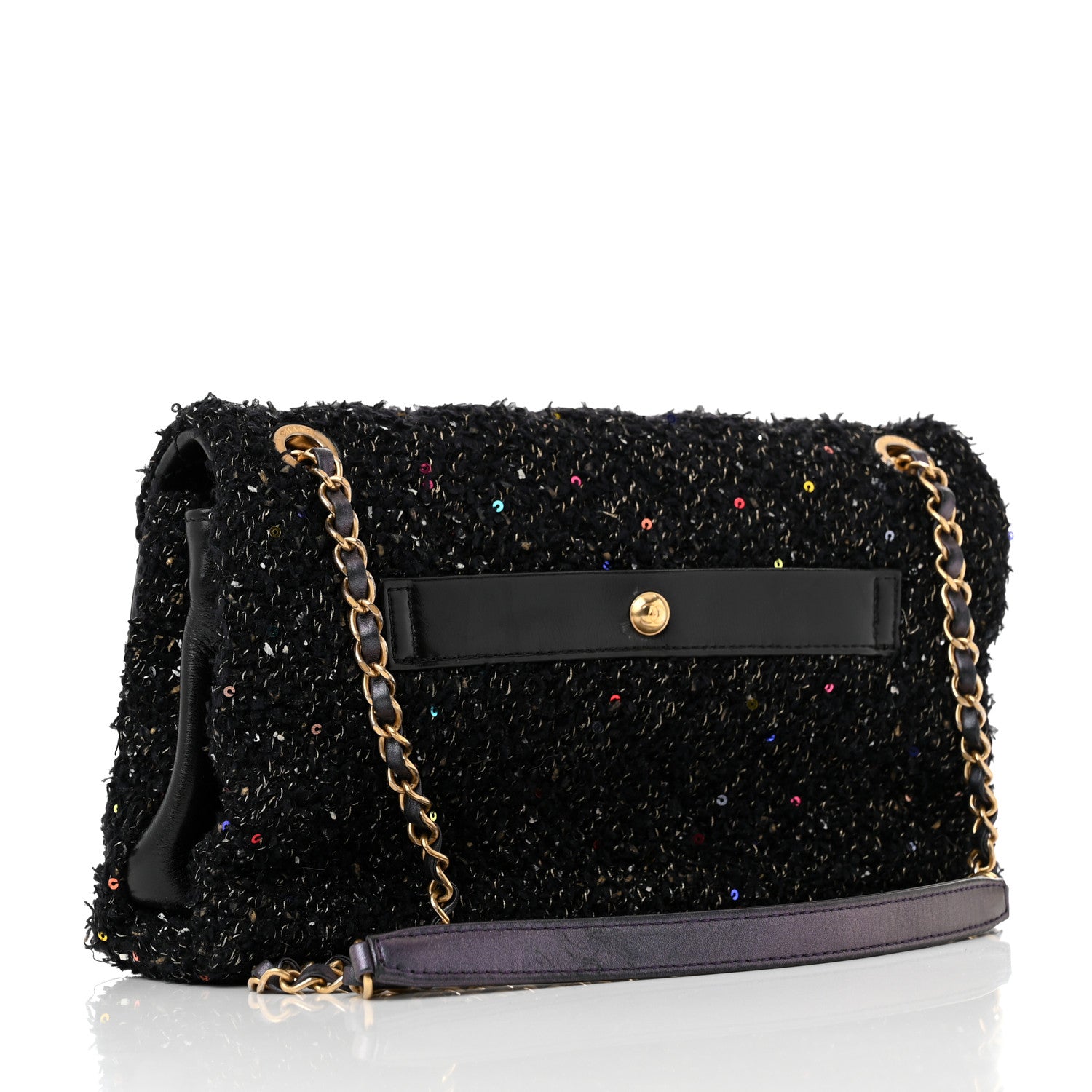 Lambskin Quilted Tweed Sequin Medium Chain Flap Bag Black Multicolor