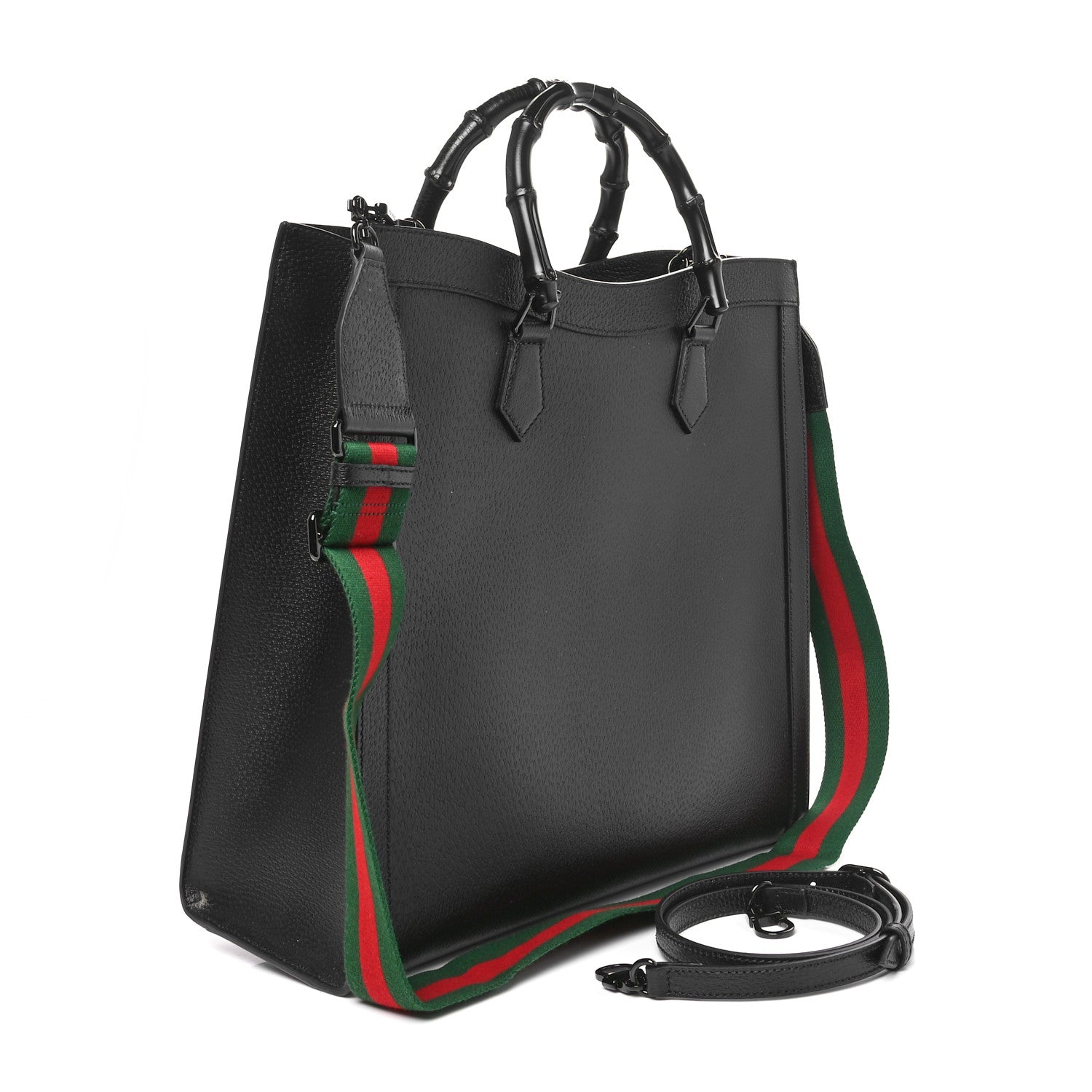 Textured Dollar Calfskin Web Monochrome Large Diana Tote Bag Black