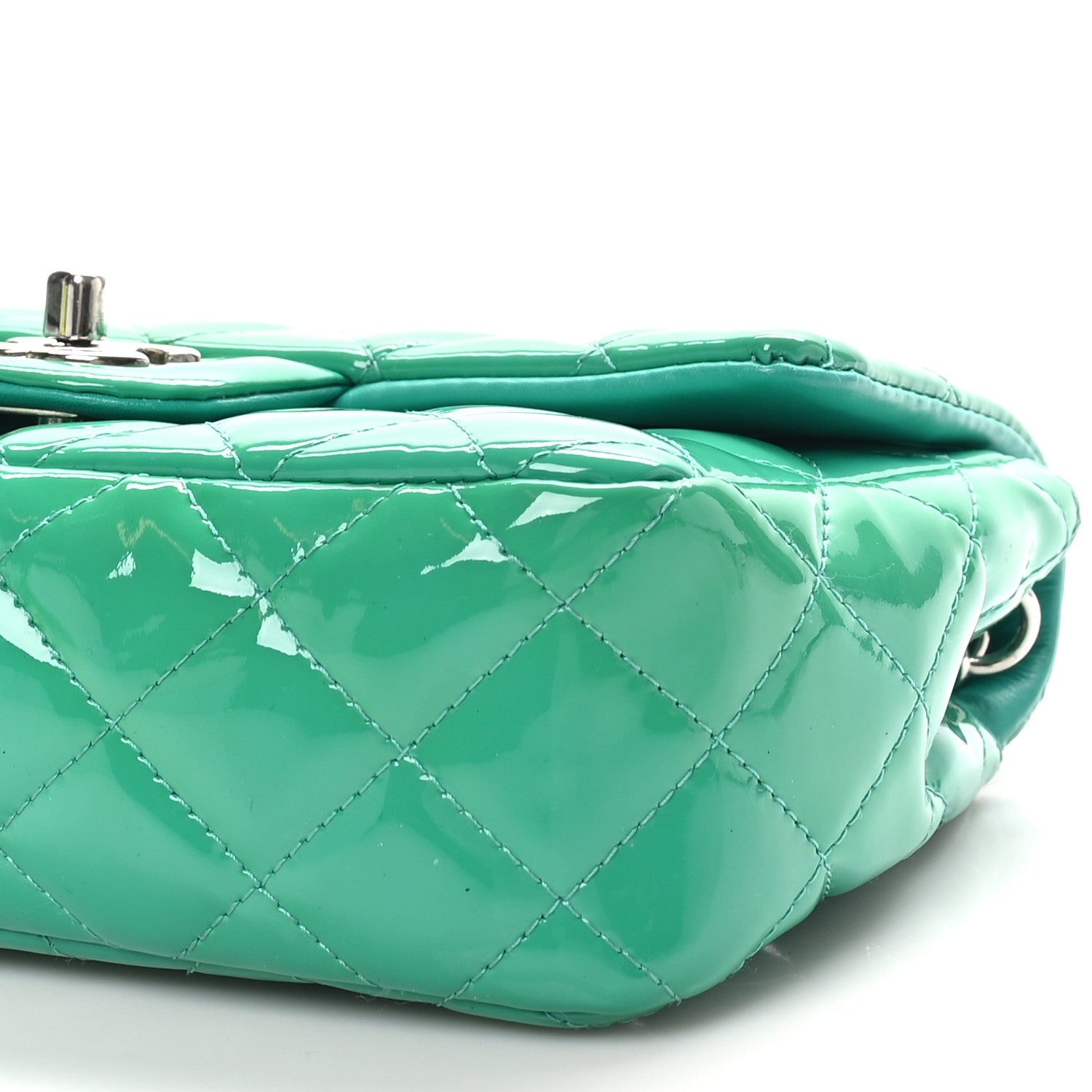 Patent Calfskin Quilted Mini Rectangular Flap Green