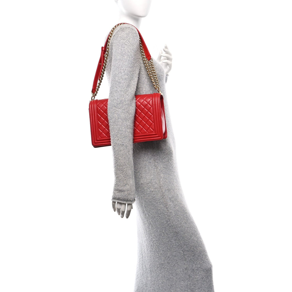 Lambskin Quilted New Medium Boy Flap Red