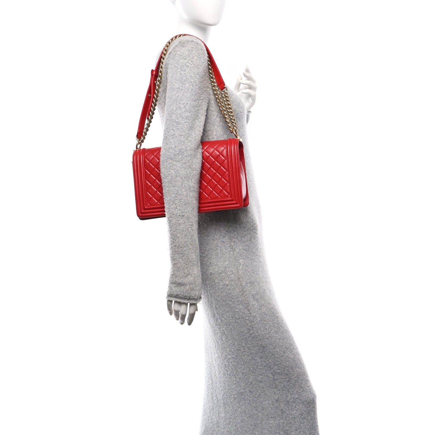 Lambskin Quilted New Medium Boy Flap Red