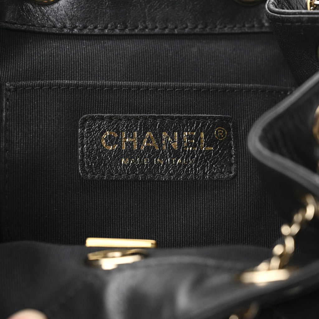 Glazed Aged Calfskin Quilted Small Duma Drawstring Backpack Black