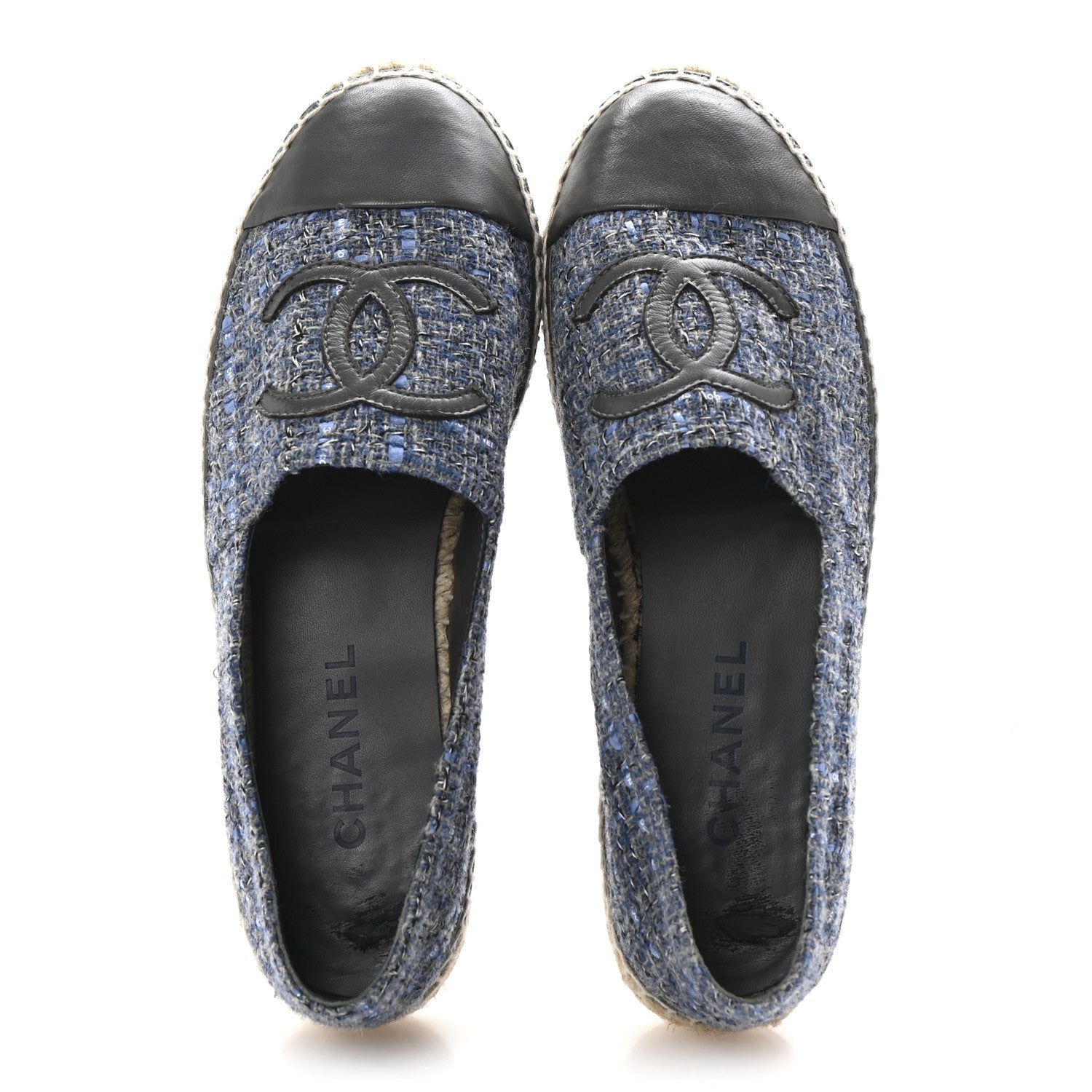 Tweed Lambskin CC Espadrilles 40 Blue Grey