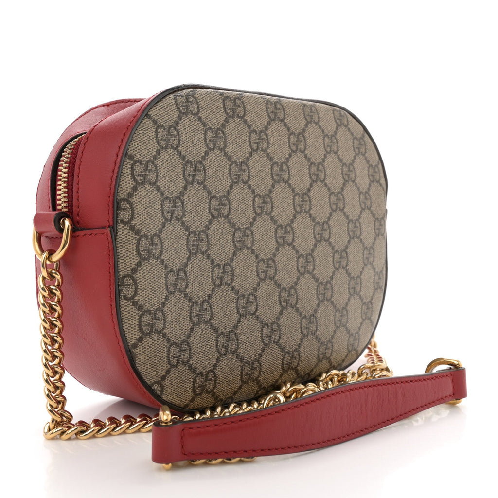 GG Supreme Monogram Kingsnake Heart Embroidered Mini Chain Shoulder Bag Beige Hibiscus Red