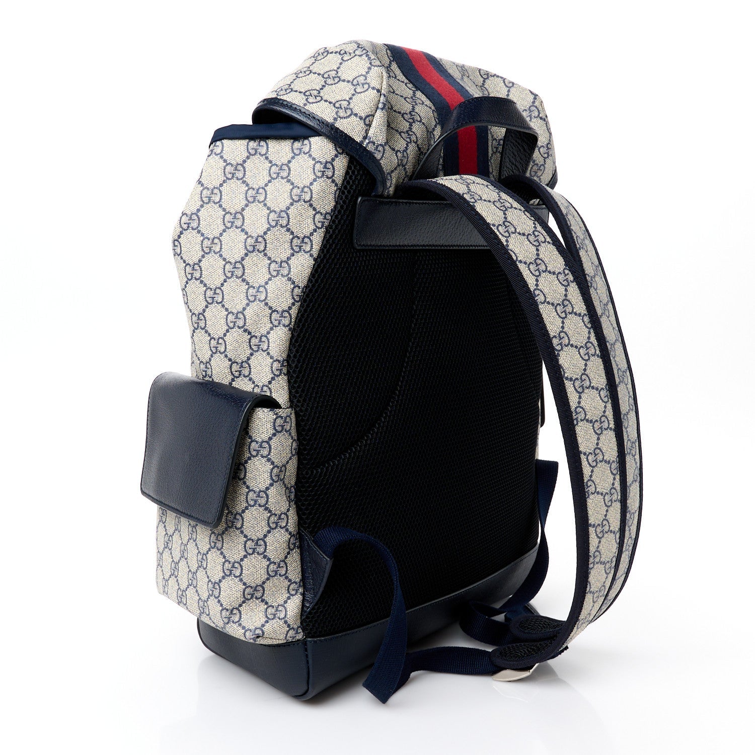GG Supreme Monogram Medium Ophidia Double Buckle Backpack Beige Blue Black
