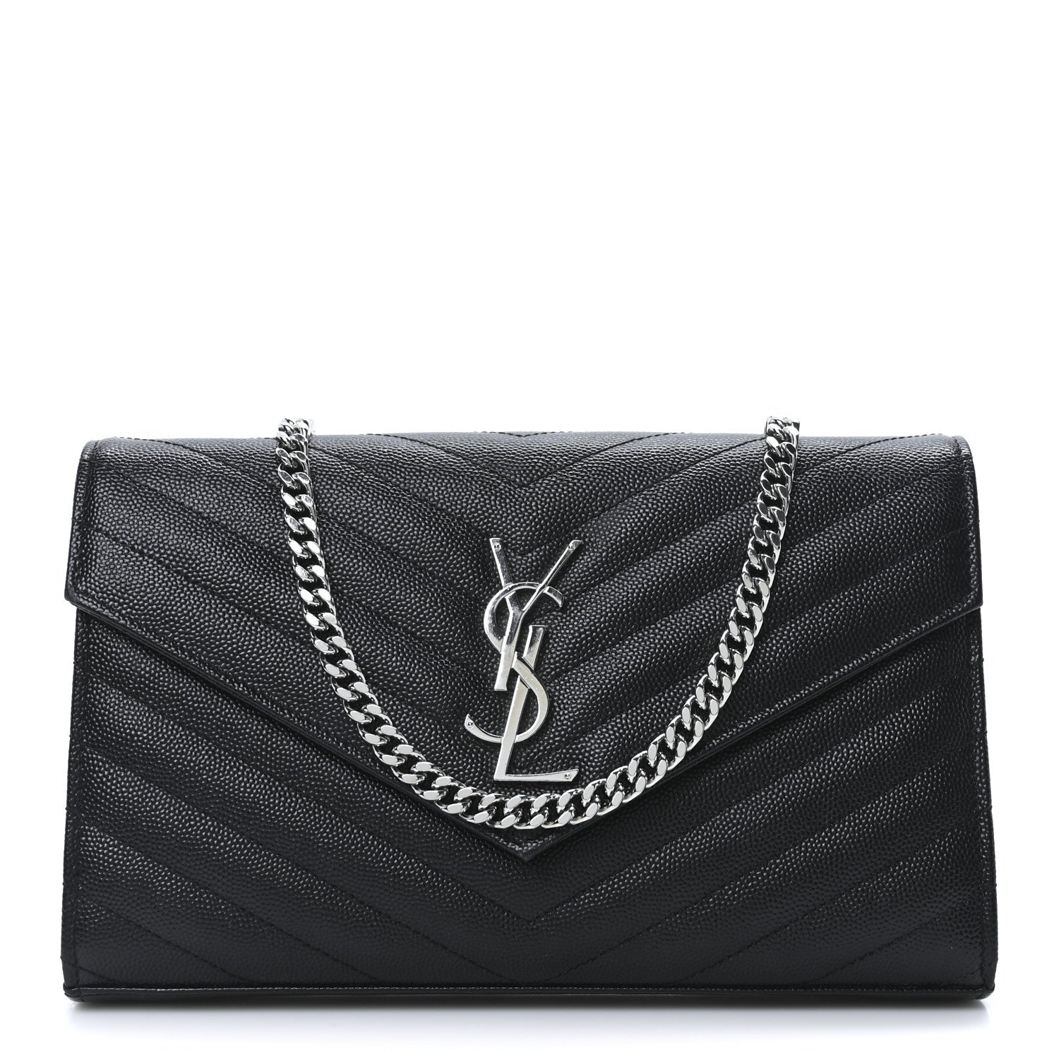 Grain De Poudre Matelasse Chevron Monogram Chain Wallet Black