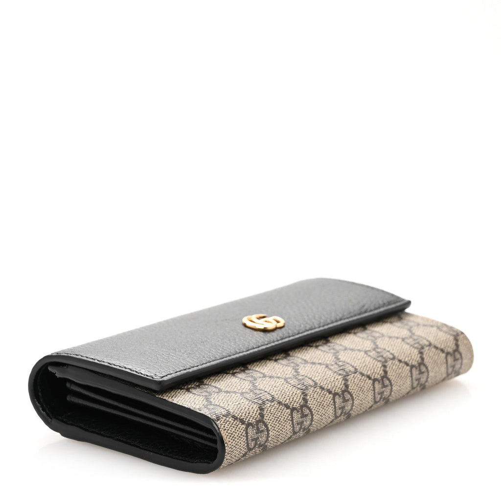 Dollar Calfskin GG Supreme Monogram GG Marmont Continental Wallet Black Beige Ebony