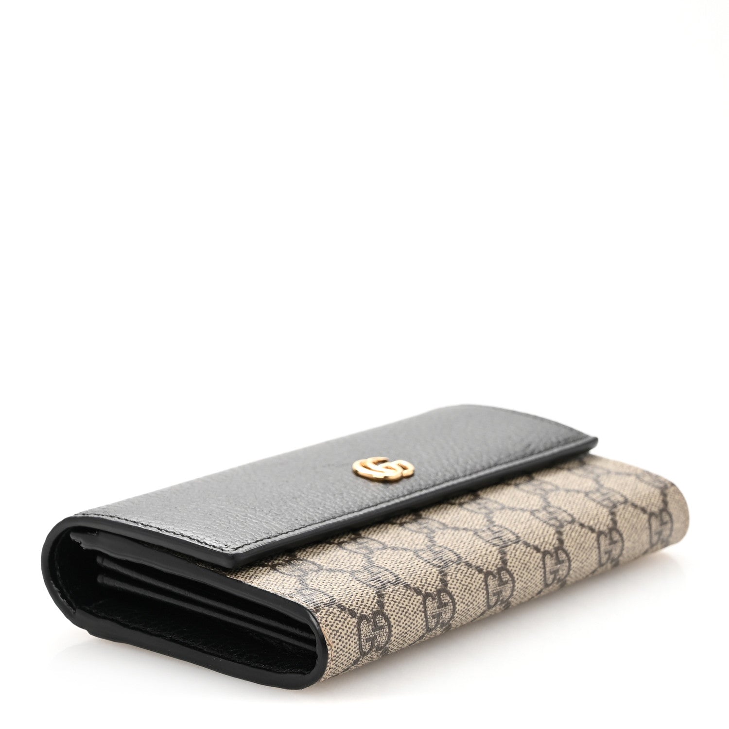 Dollar Calfskin GG Supreme Monogram GG Marmont Continental Wallet Black Beige Ebony