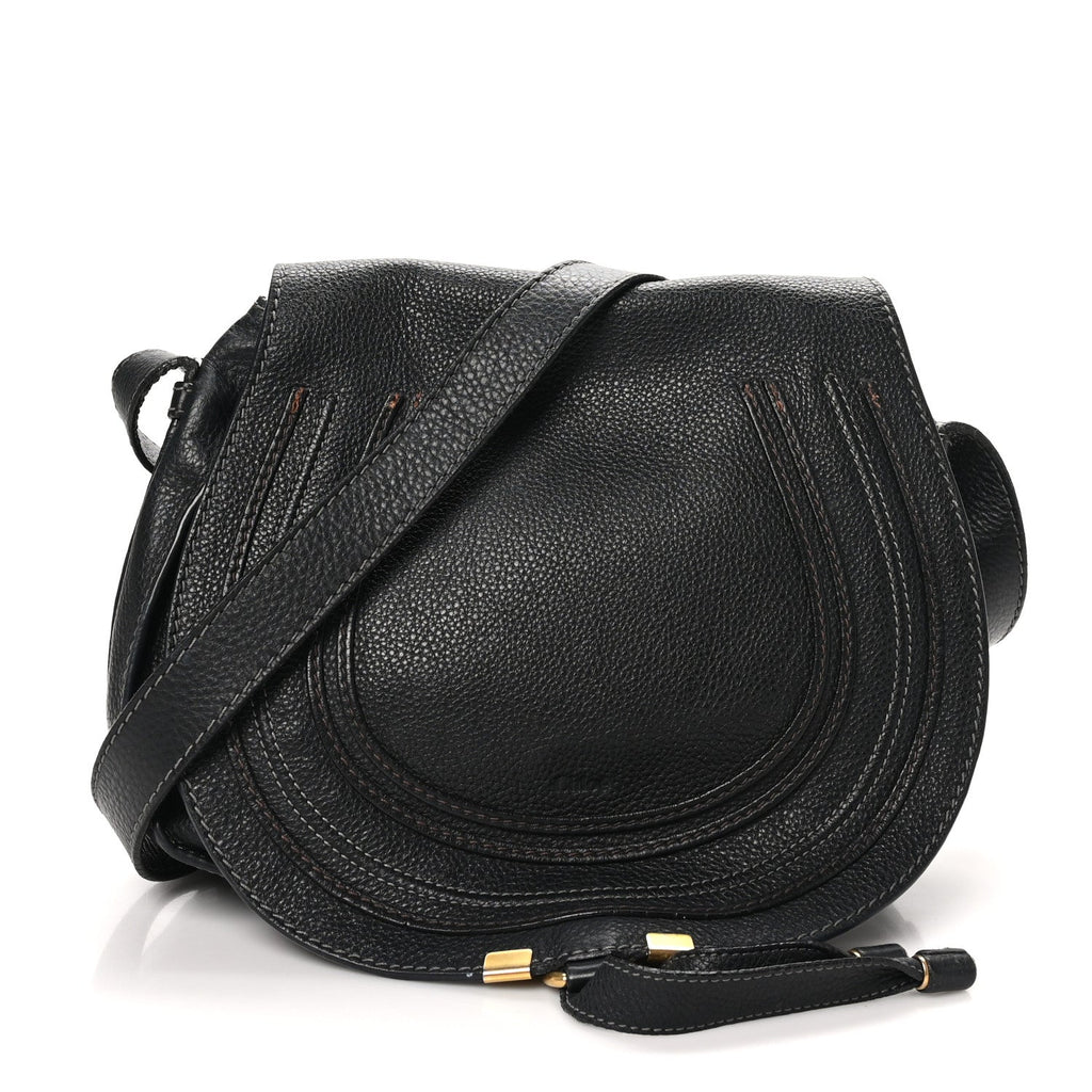Calfskin Medium Marcie Round Crossbody Bag Black