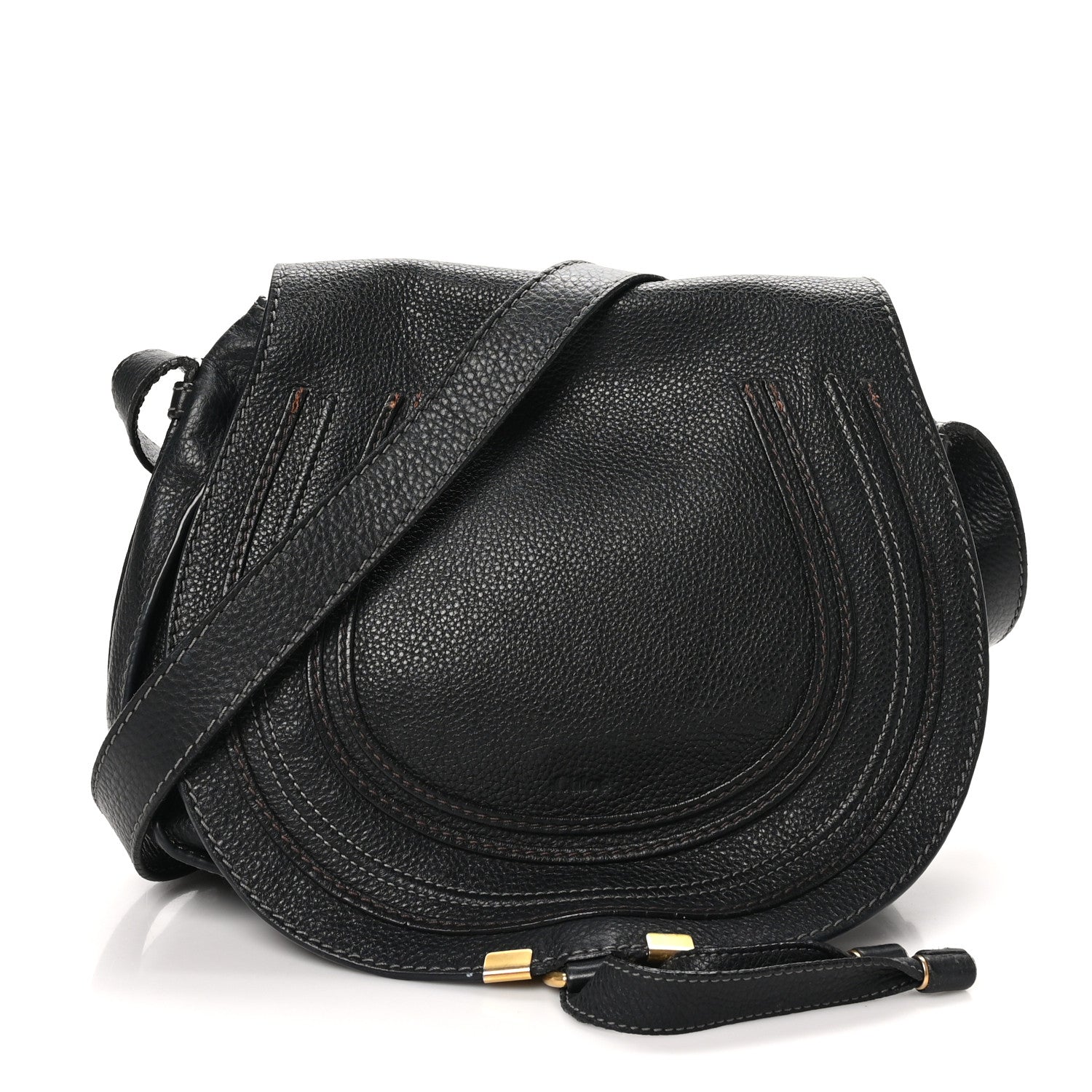 Calfskin Medium Marcie Round Crossbody Bag Black