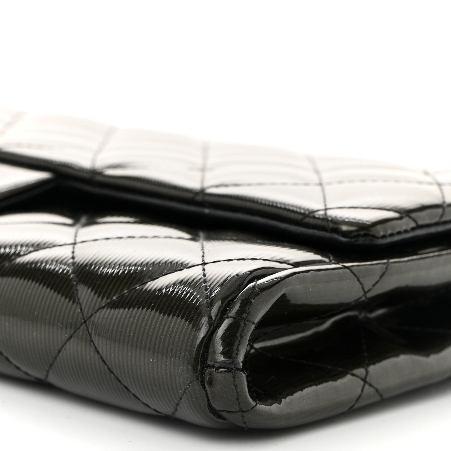 Striated Patent Quilted Clutch With Chain Flap Dark Grey