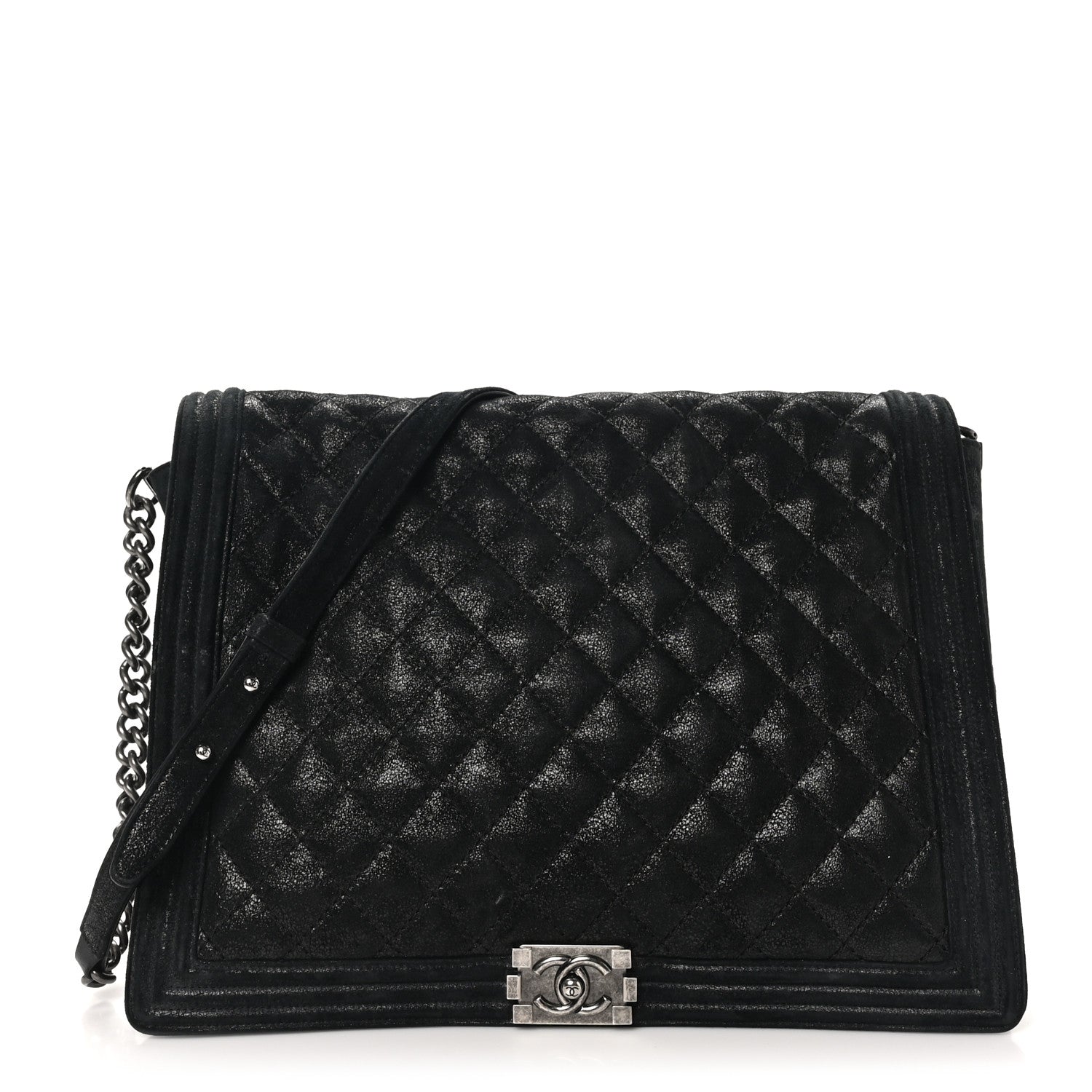 Iridescent Calfskin Quilted XL Gentle Boy Flap Black