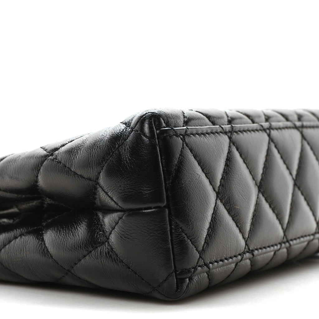 Shiny Aged Calfskin Quilted Nano Kelly Shopper Black
