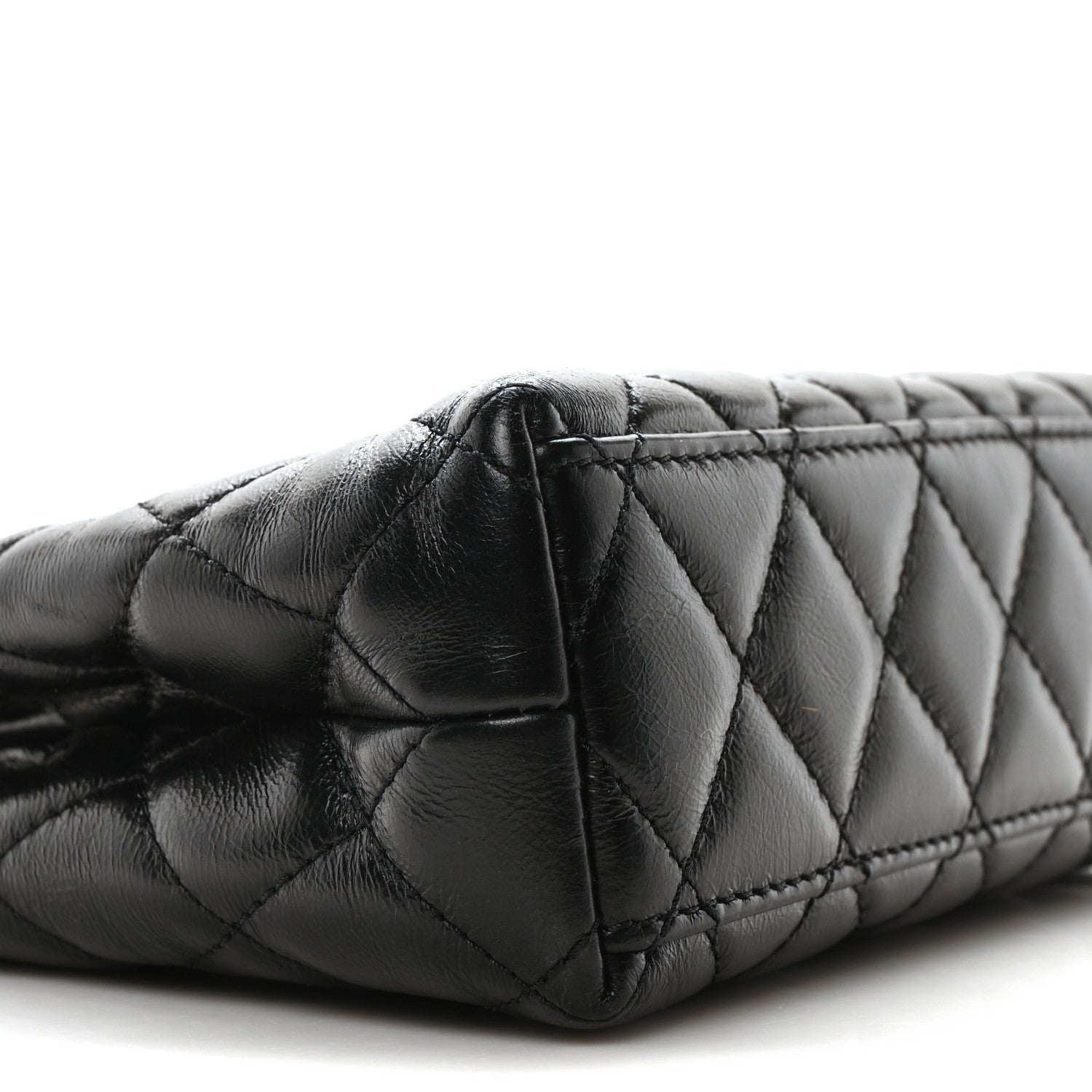 Shiny Aged Calfskin Quilted Nano Kelly Shopper Black