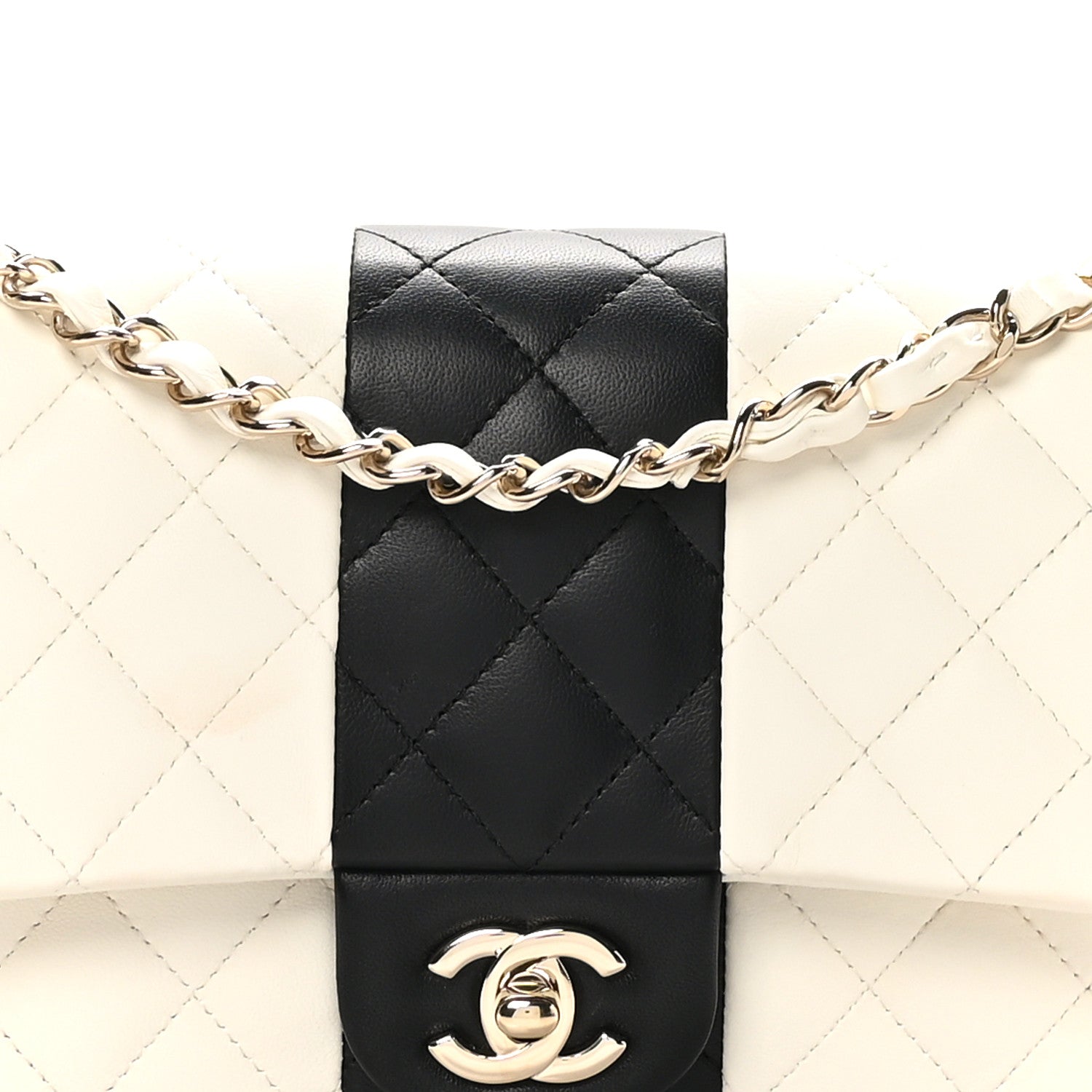 Lambskin Quilted Medium Double Flap White Black