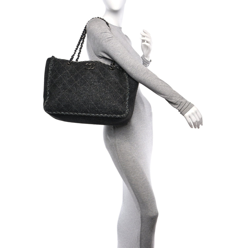 Wool Felt Quilted Large Shopping Tote Grey