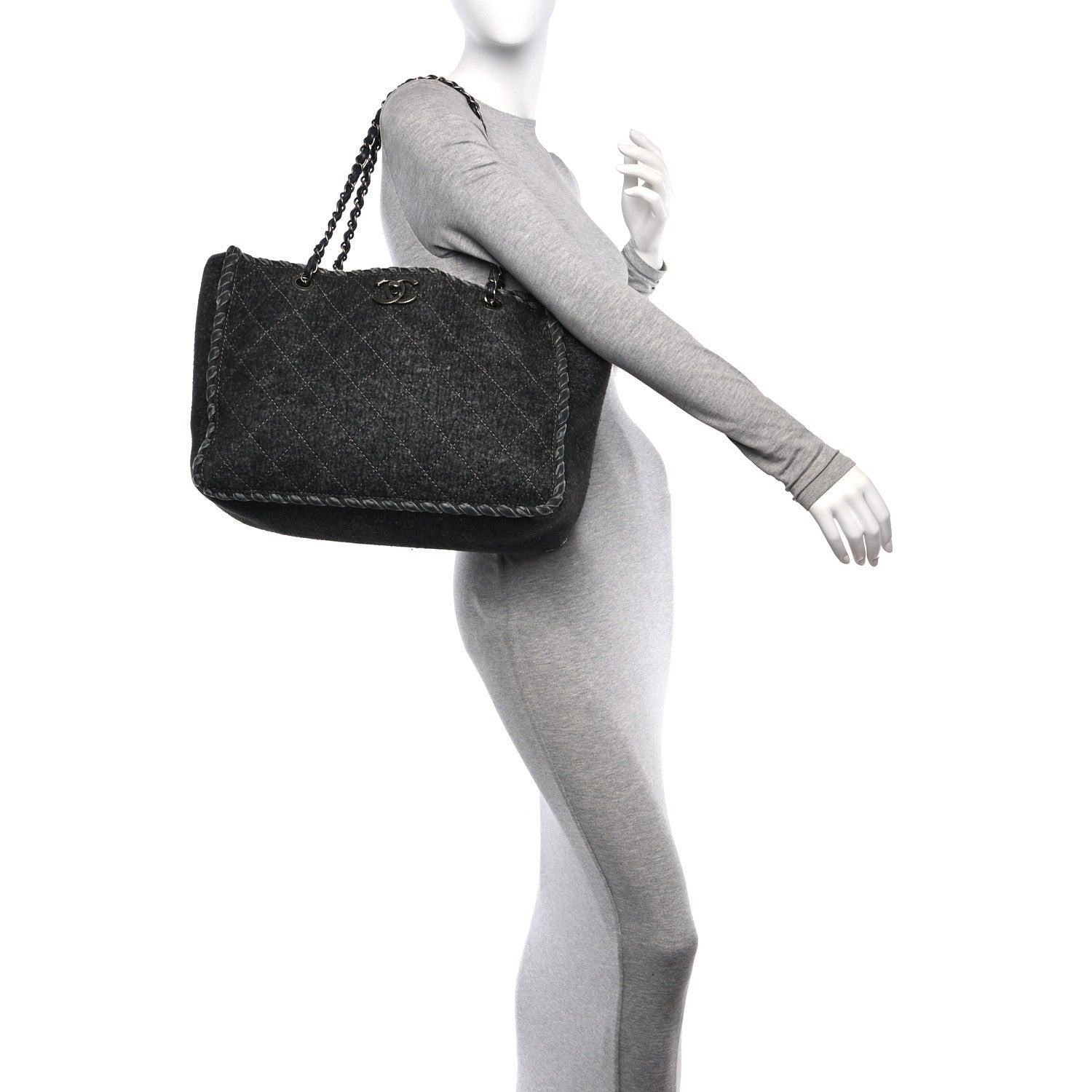Wool Felt Quilted Large Shopping Tote Grey
