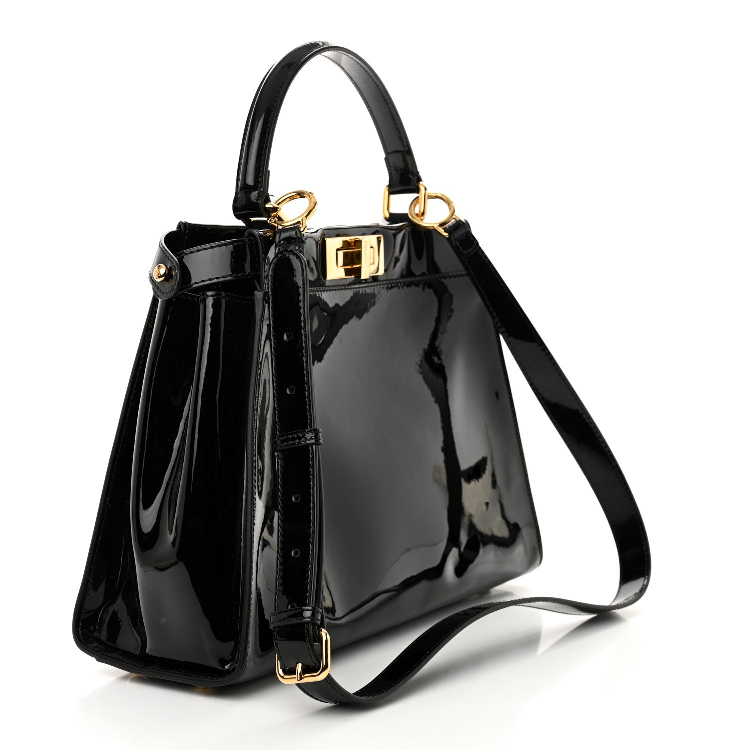 Patent Glazed Fabric FF 1974 Medium Peekaboo Iconic Defender Satchel Mogano Panna Black