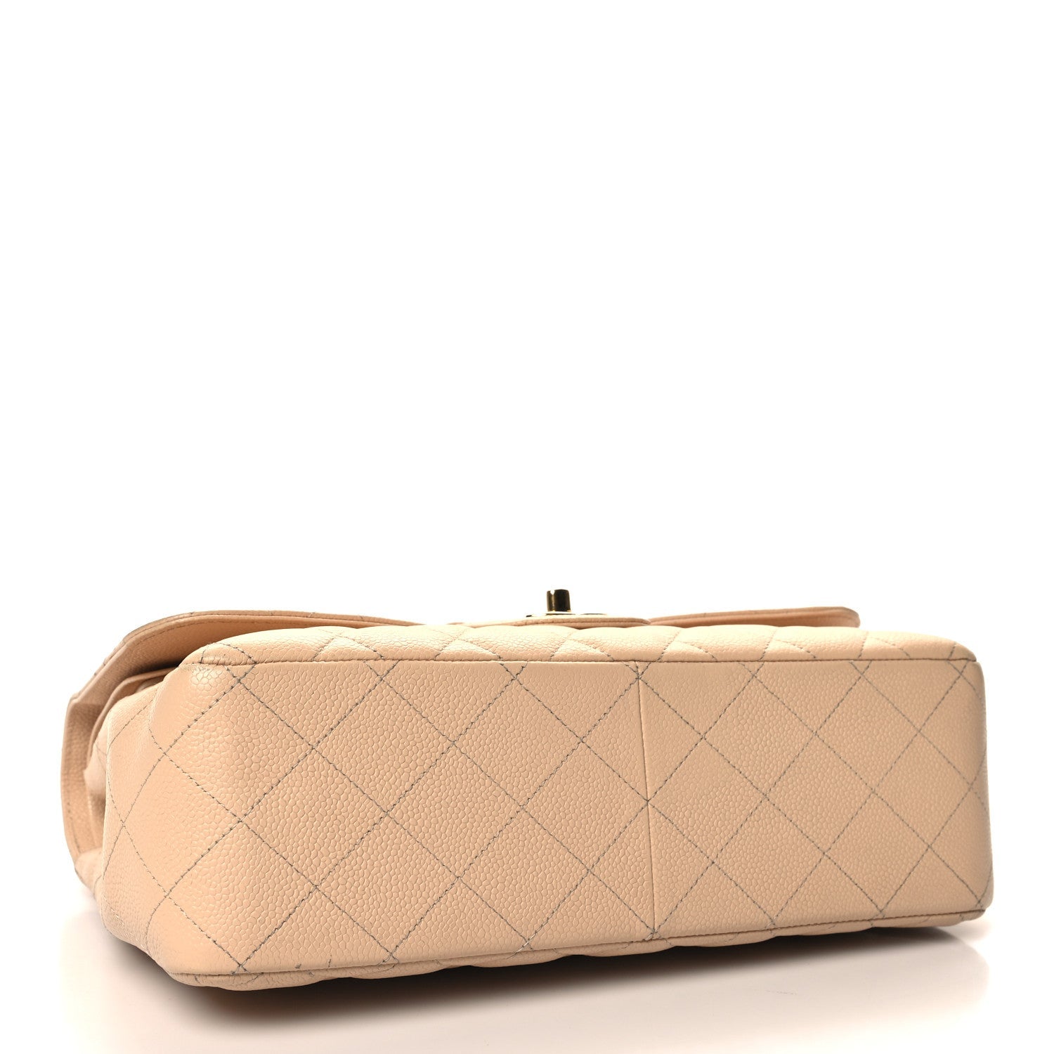 Caviar Quilted Jumbo Double Flap Beige