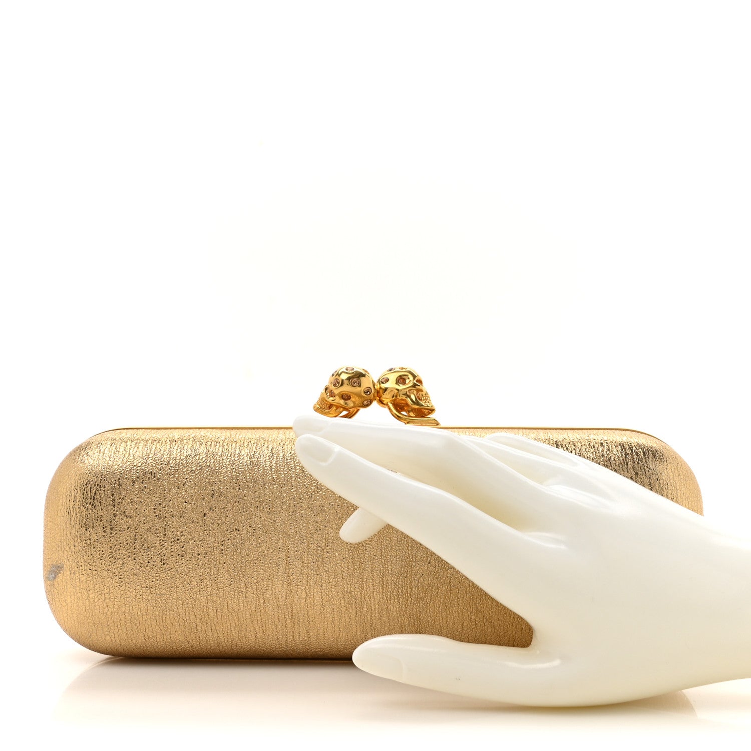 Nappa Metallic Twin Skull Box Clutch Gold