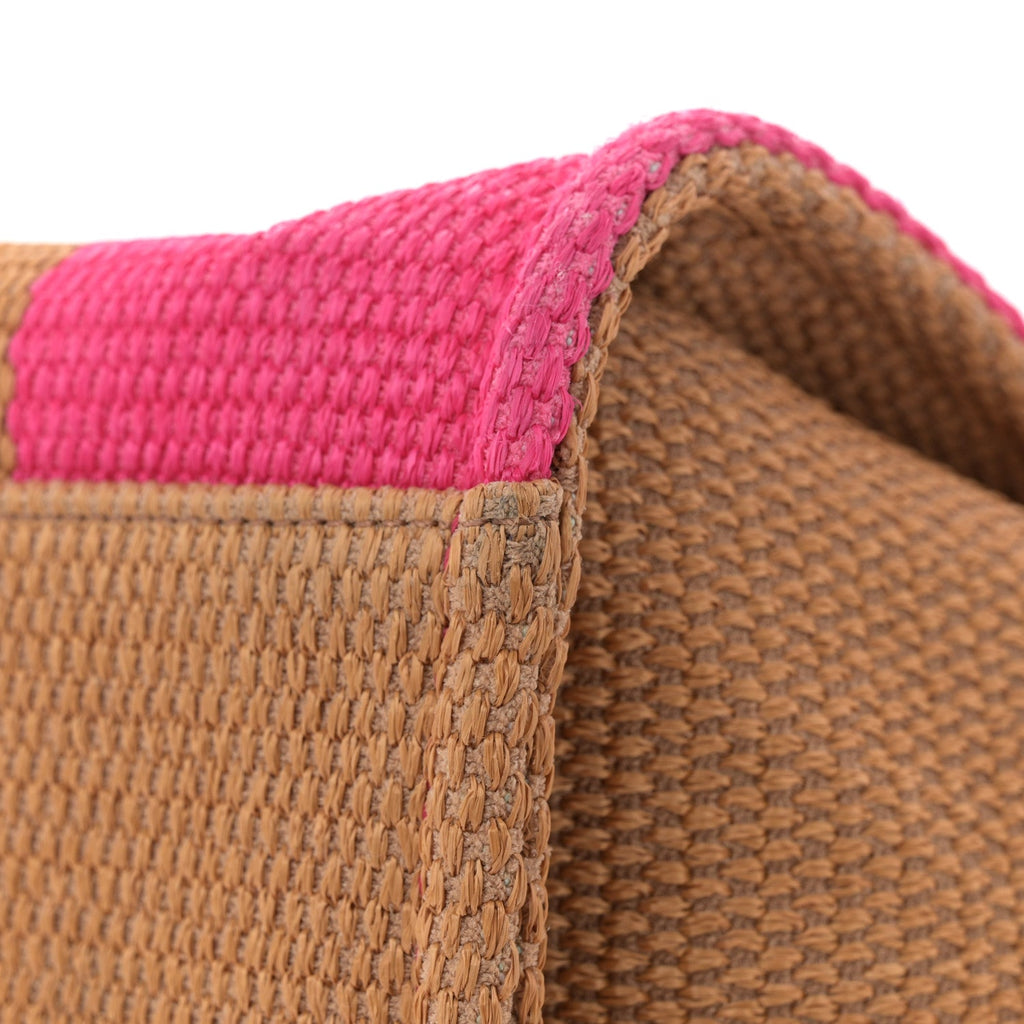 Straw Raffia Calfskin Striped Medium Deauville Tote Dark Beige Fuchsia Navy Blue