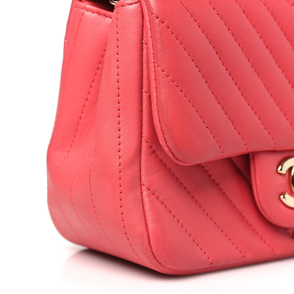 Lambskin Chevron Quilted Mini Square Flap Pink