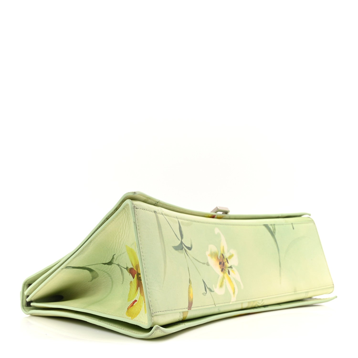 Shiny Paper Calfskin Floral Printed Large Crush Sling Bag Green