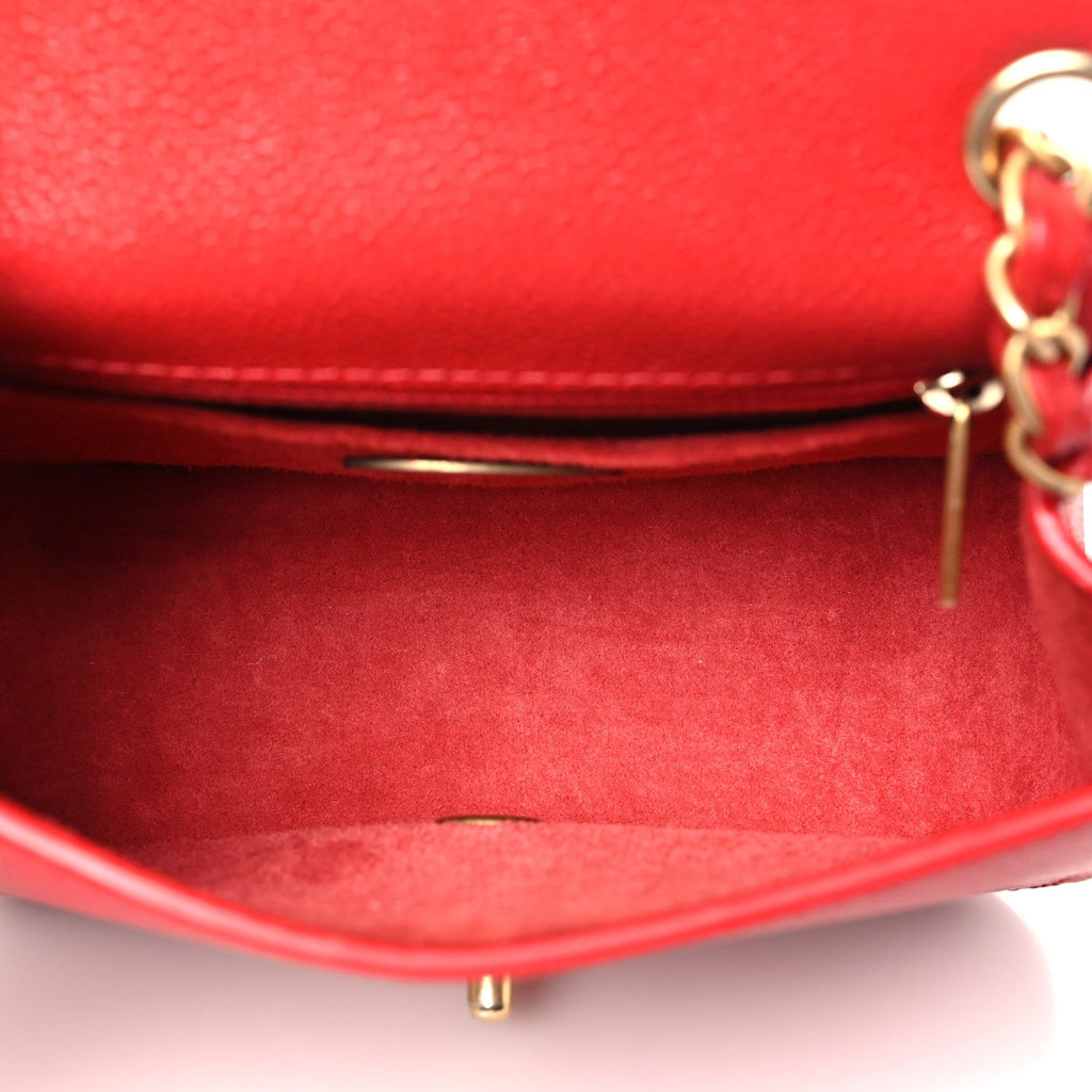 Grained Calfskin Mini Square Classic Pure Flap Red