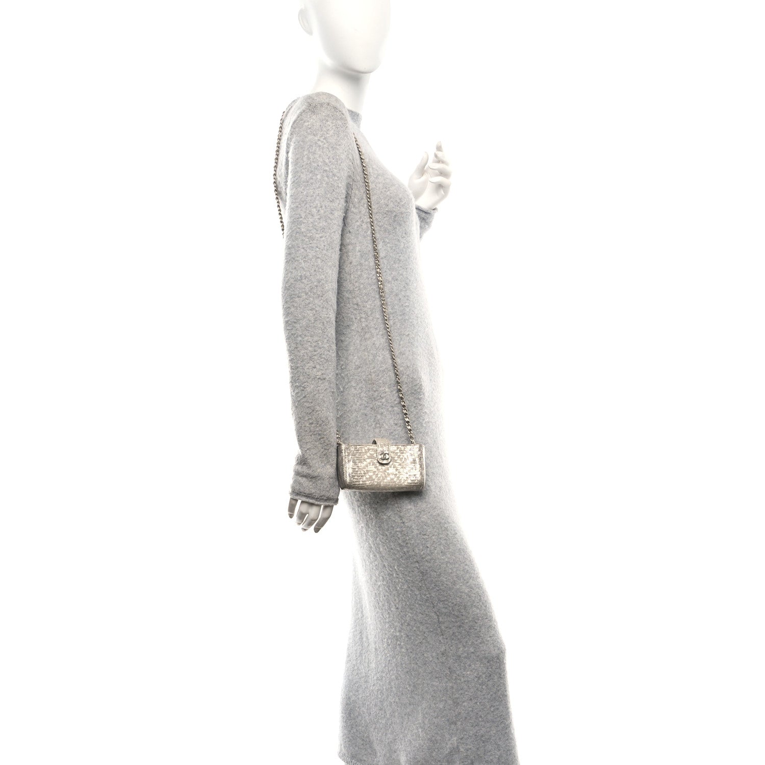 Iridescent Lizard Phone Holder Crossbody Silver
