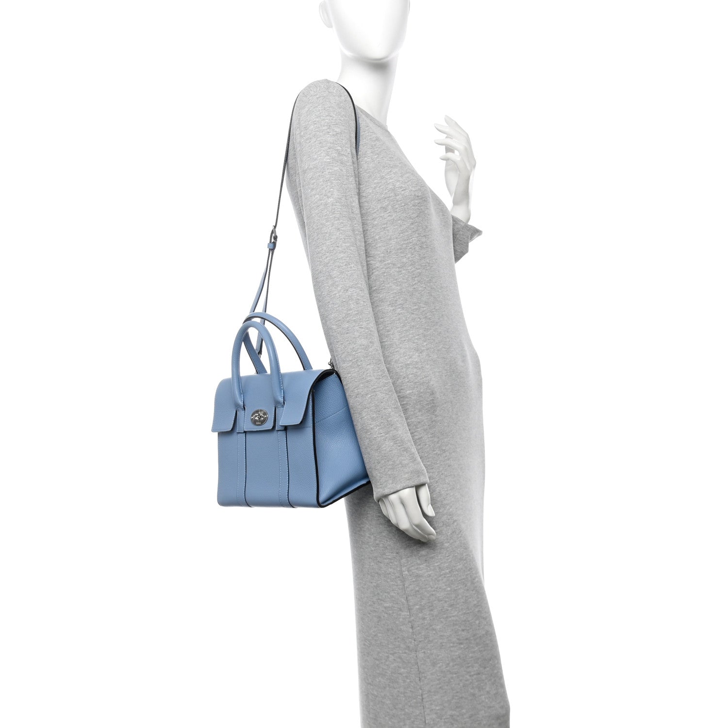Classic Grain Calfskin Small Bayswater Porcelain Blue
