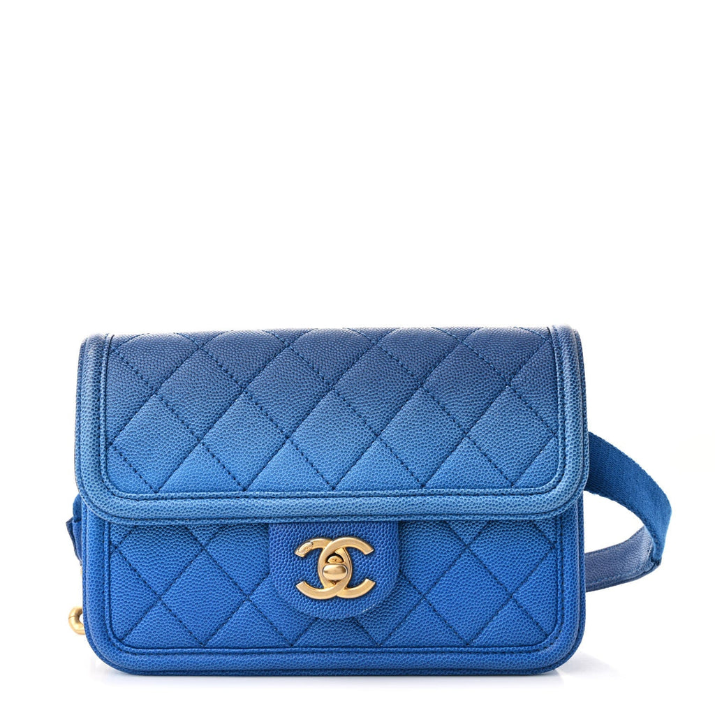 Caviar Quilted Sunset On The Sea Waist Bag Blue