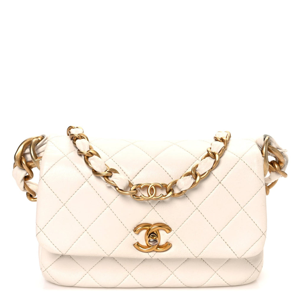 Lambskin Quilted CC Chain Flap Bag White