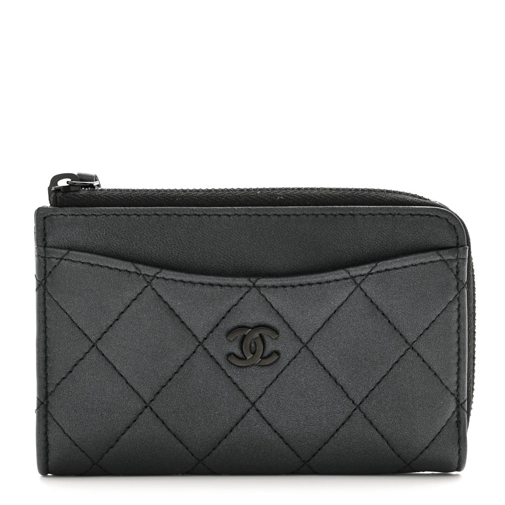 Pearly Lambskin Quilted Zip  Holder So Black