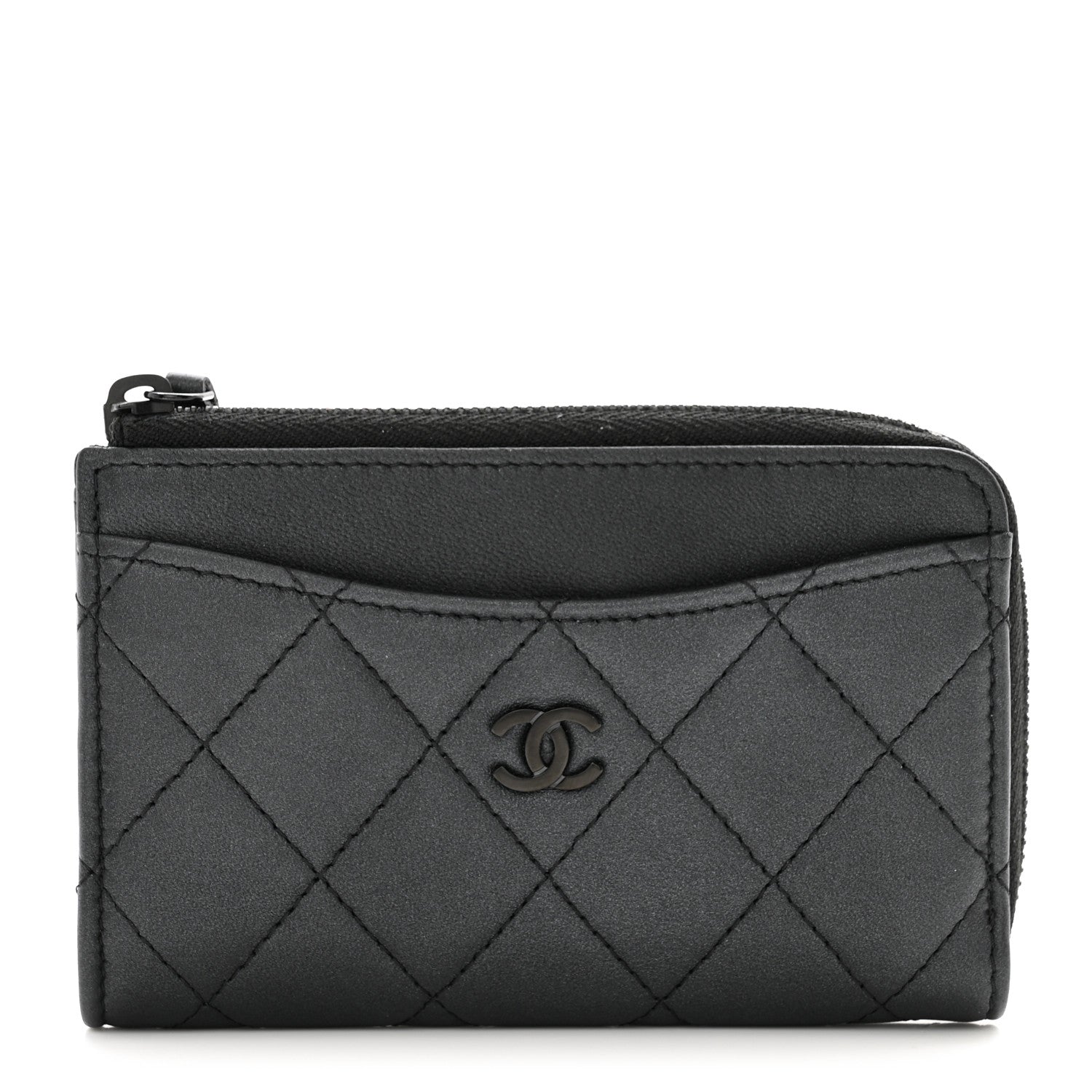 Pearly Lambskin Quilted Zip  Holder So Black